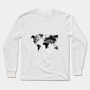 Black watercolor world map Long Sleeve T-Shirt